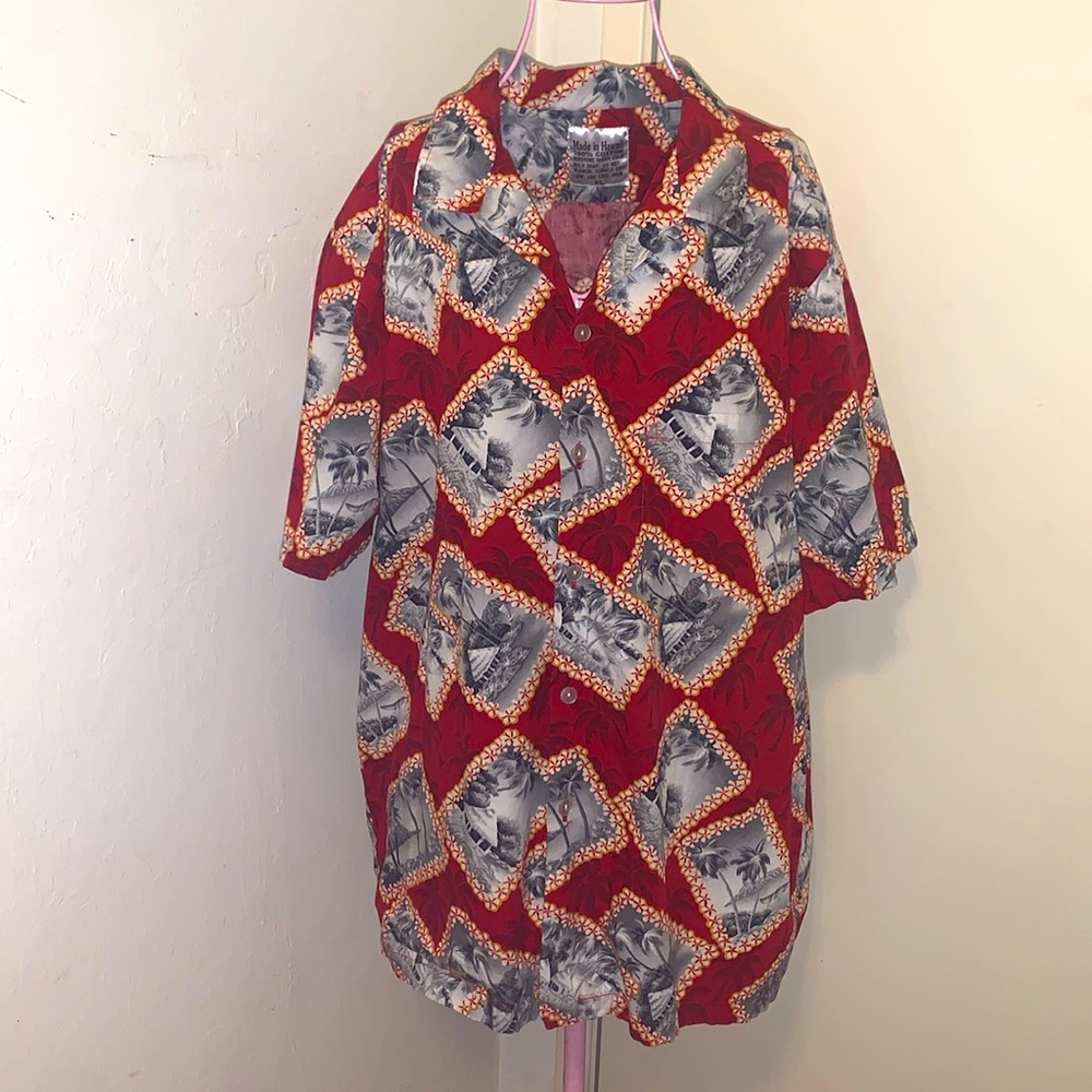 🎁Like New Vintage Made in Hawaii Men's Red/Blue/Wh 100% Cotton Hawaian Shirt XL